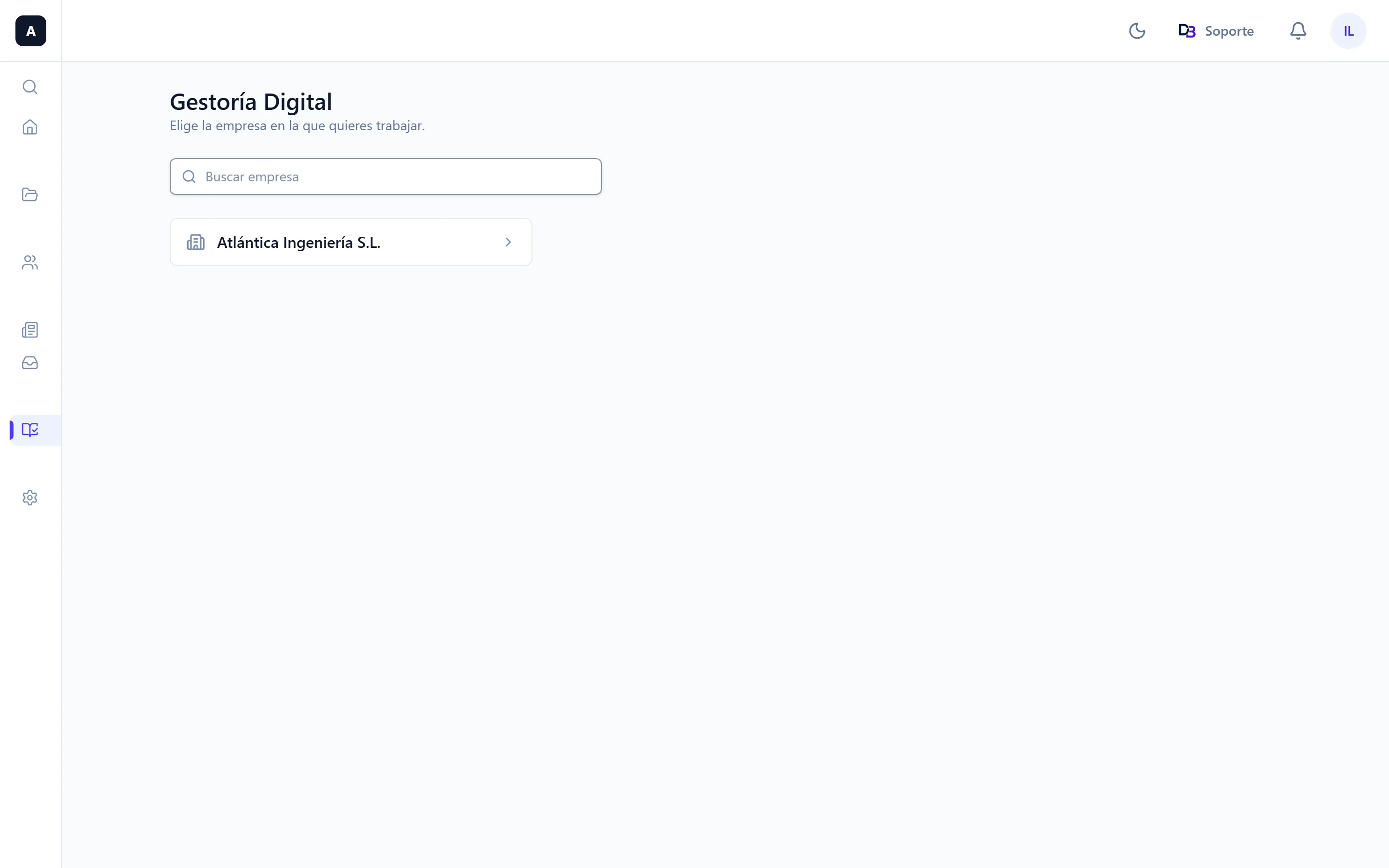 Portal de una gestoría en DutyBeat con la lista de empresas cliente